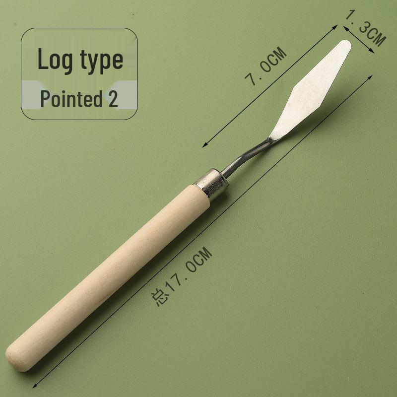 Student Art Stainless Steel Palette Knife - Wooden Flat Head, Pointed Gouache Scraper