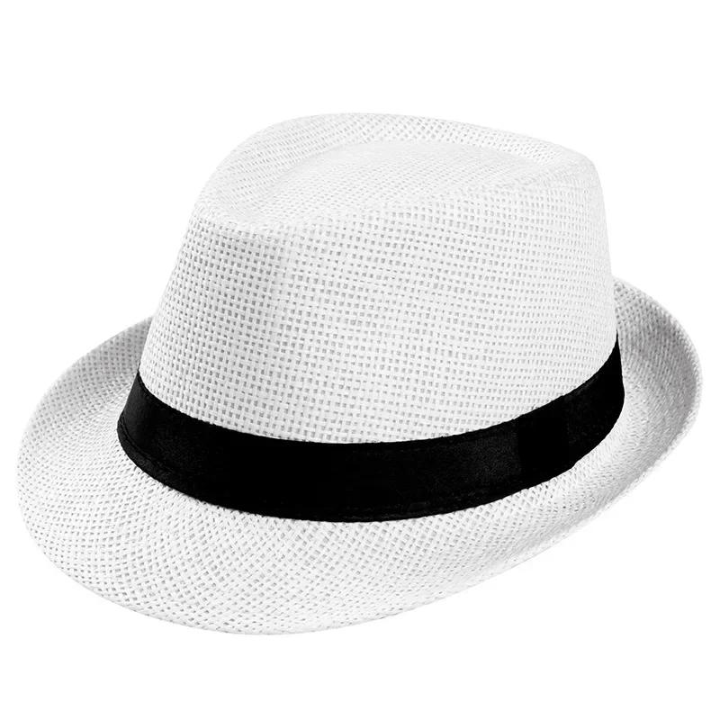 Chapéu de palha masculino da moda para mulheres, chapéu de praia da moda para o verão, chapéu de sol, cor sólida, fedora, fita casual, boné de cowboy, jazz, boné de gangster masculino