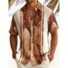 Retro plant leaves contrast stitching men's button pocket short-sleeved Hawaiian shirt