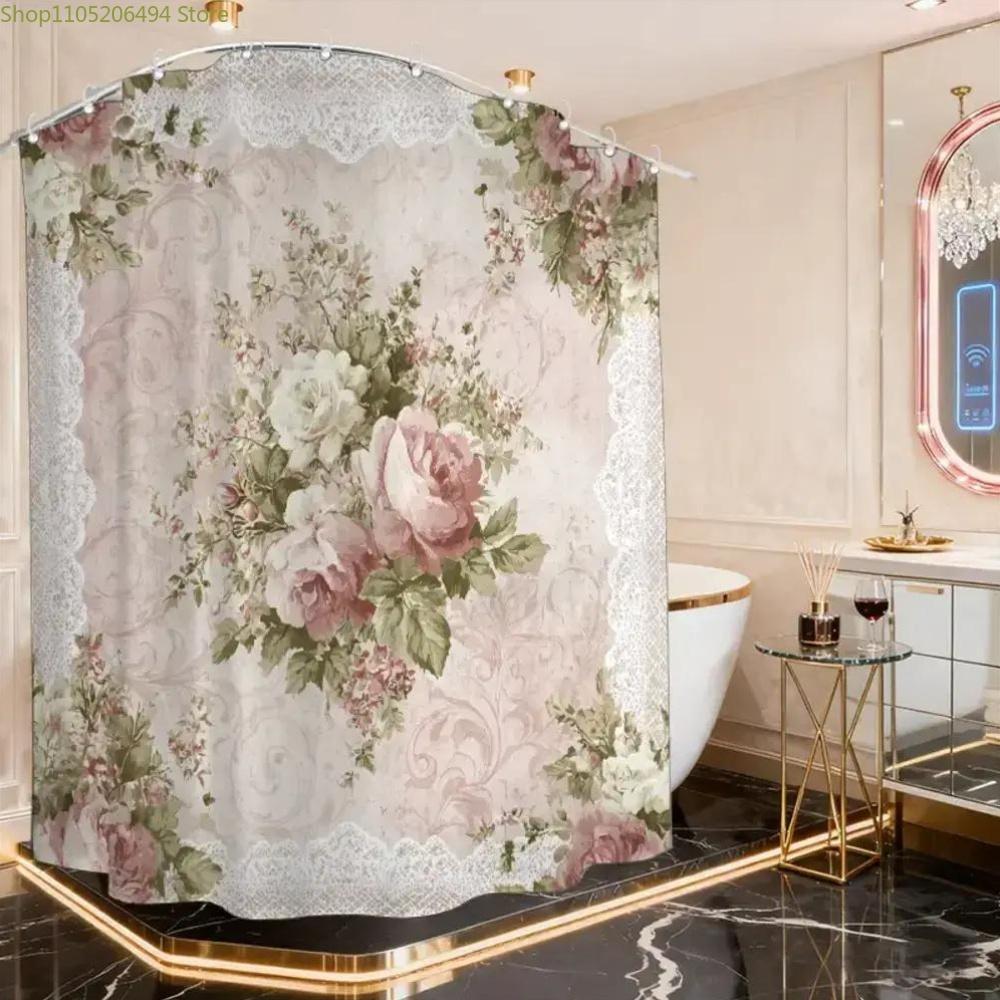 Textile Article Light A Bathroom Shower Curtain With Embossed Frame Design, Perfect For Anniversaries, Includes 12 Hooks, Measuring 180*180Cm For Ho