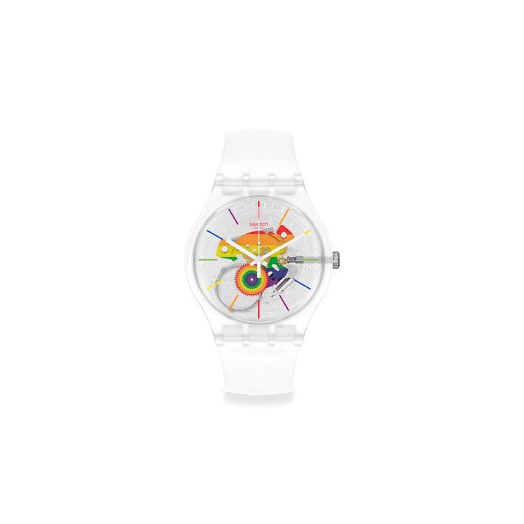 Swatch Quartz Movement 30M Water Resistant Watch White Dial Silicone Strap Unisex watches SO29K103 White