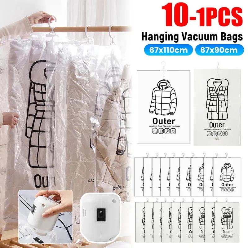

Hanging Vacuum Bags Space Saving Clothes Compression Storage Bag Reusable Empty Pump Bags Clothes Wardrobe Quilt Vacuum Pack 1PC Type B
