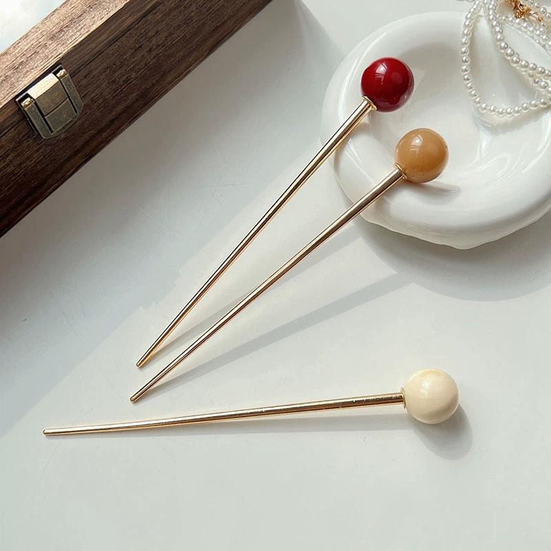 Metal Round Ball Hair Sticks For Women Girl Simple Gold Color Smooth Bead Hair Clips Hair Stick Hair Accessories Jewelry