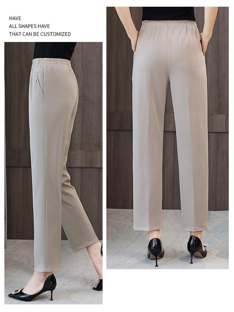 Ice Silk Elastic Waist Casual Pants for Middle-Aged & Elderly Women - Plus Size, Loose Straight-Leg Trousers