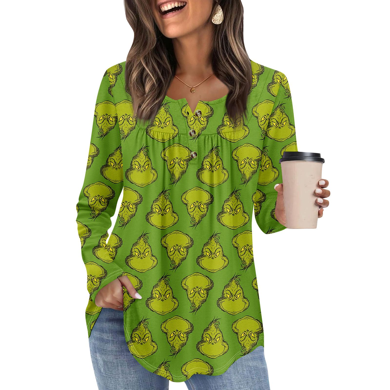 

Женская туника с длинным рукавом, свободные топы, повседневные топы оверсайз, плиссированная туника, застегивающаяся на пуговицы, повседневные женские топы с принтом XL