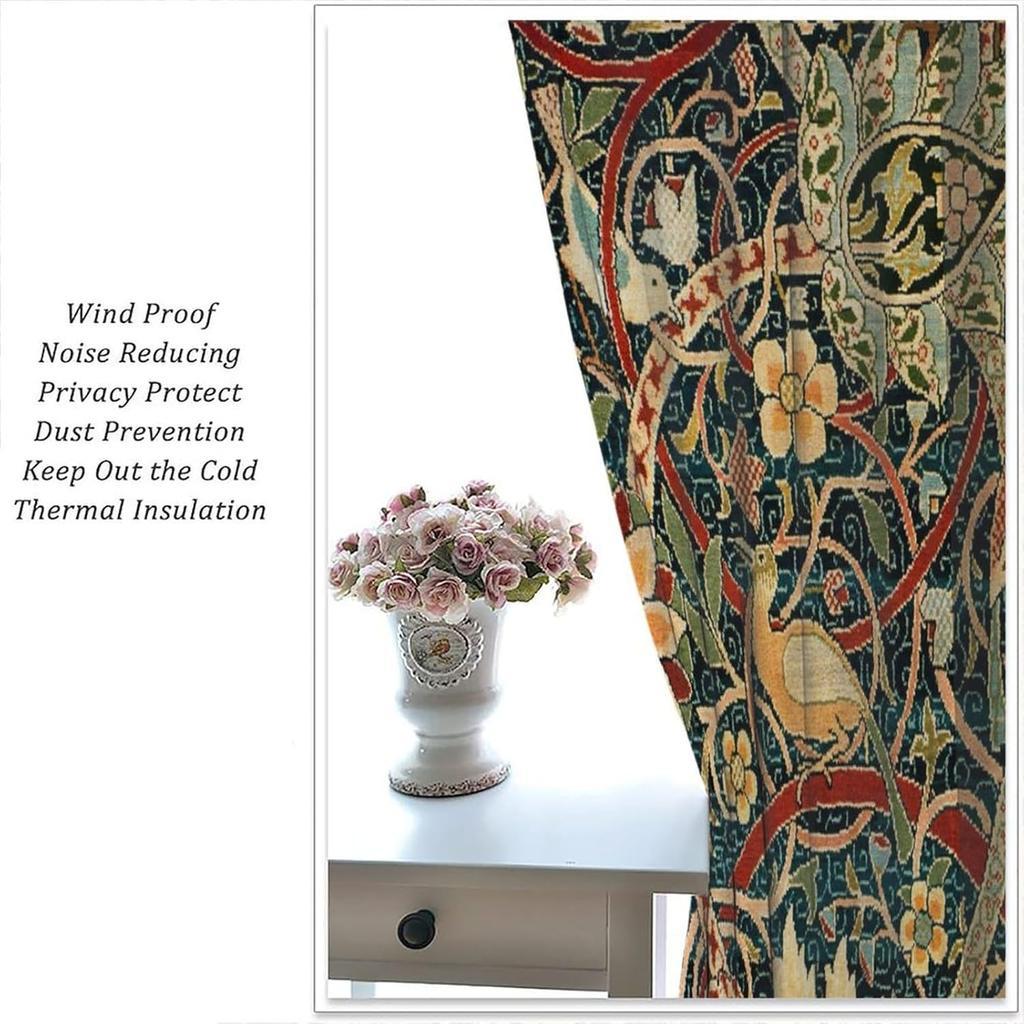 William Morris Floral Curtains Birds Botanical Flower Room Windows Treatments Bedroom Living Decor Curtain Vintage Polyester Washable Great Ready