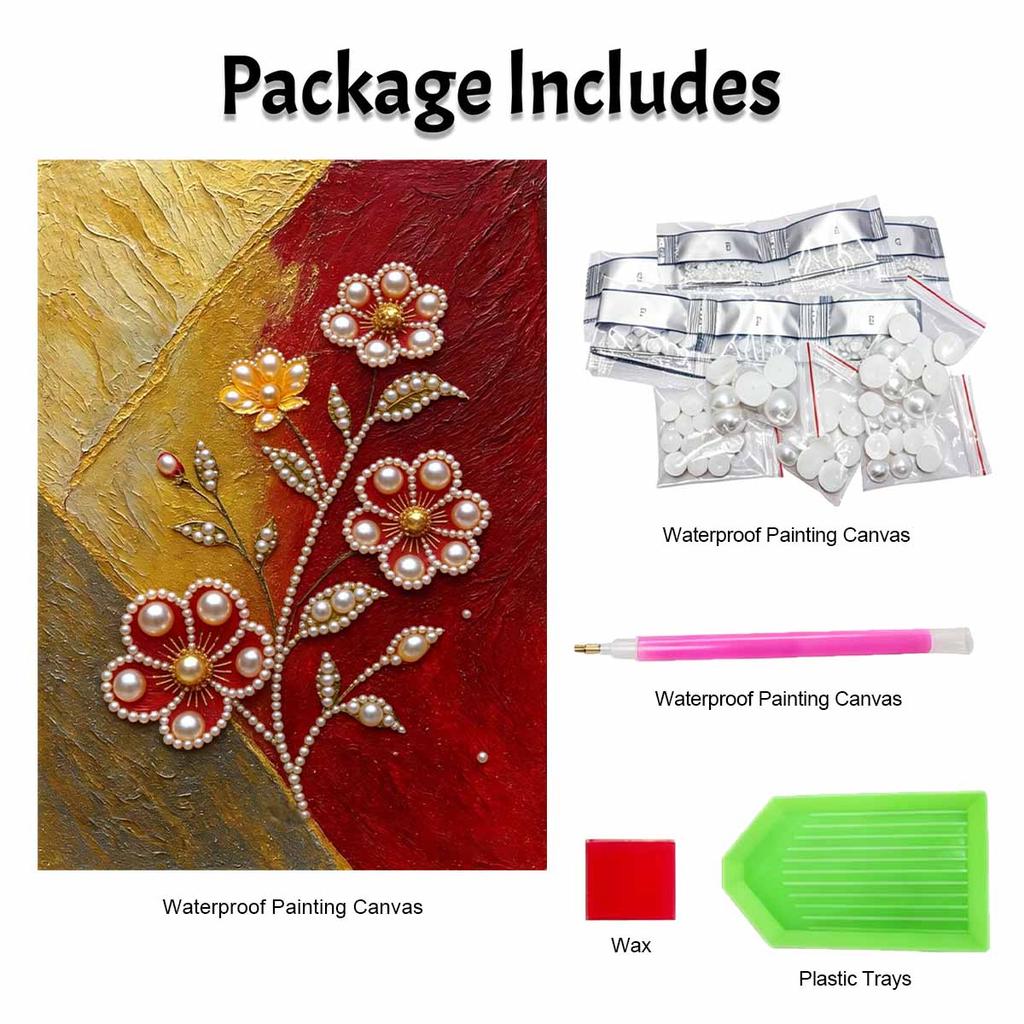 DIY Pearl Painting Canvas Floral Design Shiny 3D Bead Art Kit Creative Leisure Craft for Living Room Wall Decor