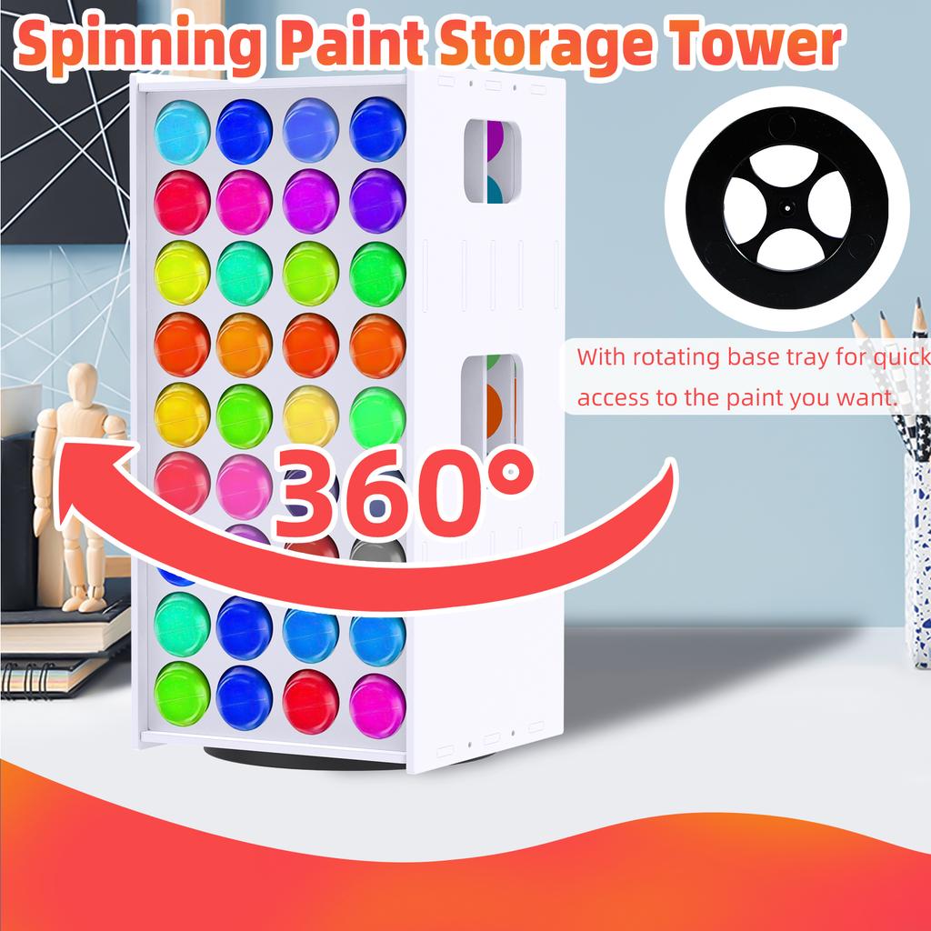 Craft Paint Storage Rack 72 Holes Paint Storage Tower Vertical 360° Spinning Craft Paint Storage Organizer Portable Paint