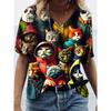 Cool Cat Moon Pattern T Shirt For Women Fun Animal 3D Printed Short Sleeves Summer Loose T-Shirts O-Neck Tops Tees Streetwear