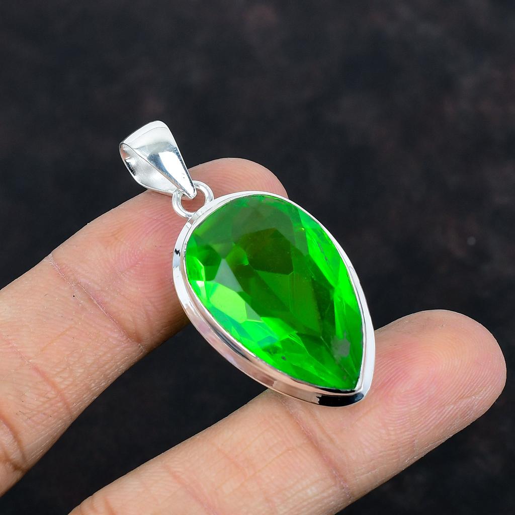 Faceted Green Amethyst Pendant 925 Sterling Silver Pendant Handmade Statement Pendant Gemstone Pendant Latest Design Jewelry Gifts for Women