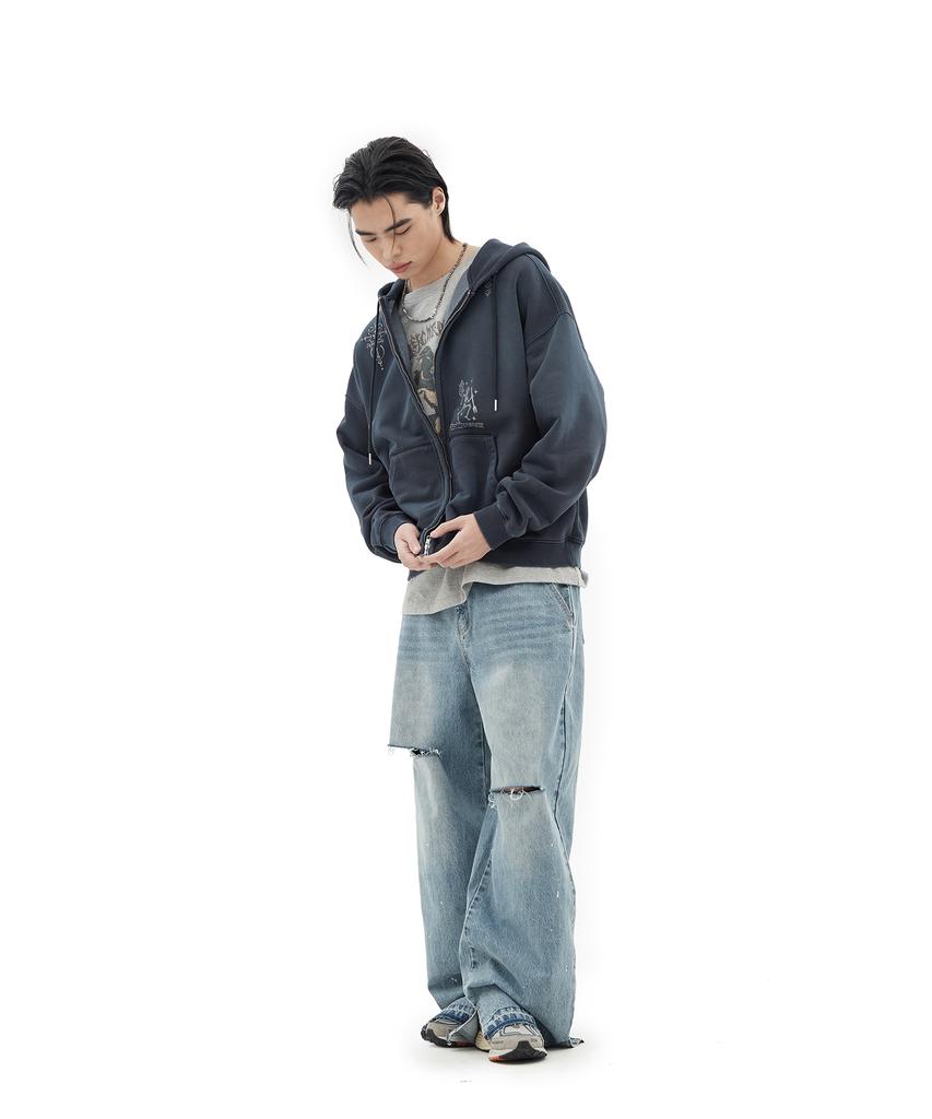 Defgarments Stone Cross Hood Zip Up [Navy]