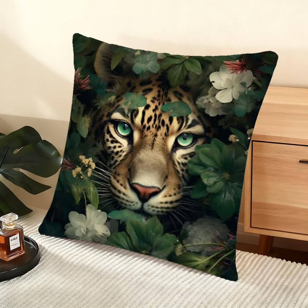 Leopard With Wreath Animals Cushion Cover Soft Short Plush Pillow Cover Smooth Cozy Texture Aesthetic Cushion Case Home Decor