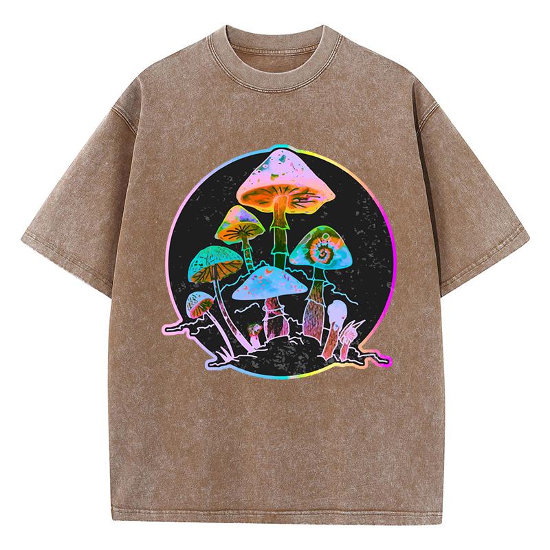 Garden Of Shrooms Classic Tprint Washed T-Shirt Women Summer Loose Clothes Cotton Hip Hop Streetwear O-Neck T Shirt