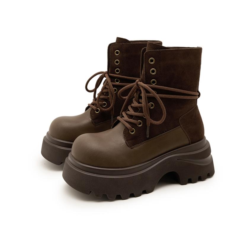 Fashion Women's Ankle Boots  2025 New Thick-soled Casual Boots Women Boots Large-Size Round-Toe Motorcycle Boots female