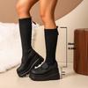 Fashion Fashion Thick Bottom Solid Black Elastic Boots Women Autumn Chunky Platform Super High Heel Knee Boots Sexy Party Long Booties