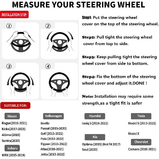 D Shape Steering Wheel Cover,Universal 14.5-15 Inch Car Black Leather Steering Wheel Wrap with Better Sport Grip for Men Women,Fit D Shaped Flat