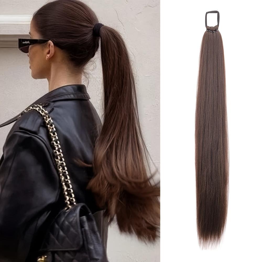 Long Straight Ponytail Extensions with Elastic Ties, Perfect for Elegant Everyday Wear And All Saints' Day Hair Additions