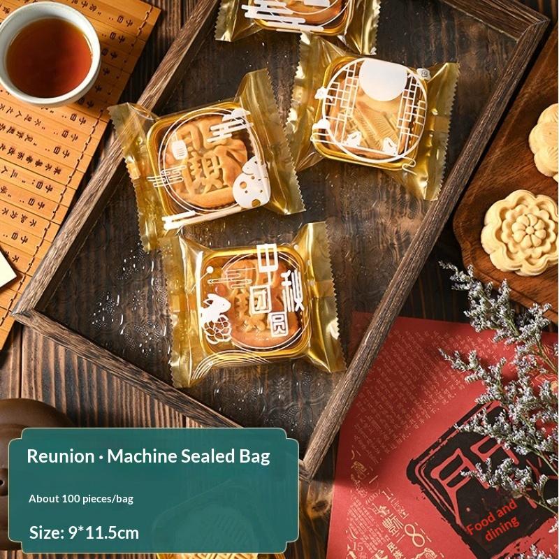 Mid Autumn Festival Mooncake Packaging Bags 100Pcs Cute Rabbit Prints Sealable for Bakery Shop Dessert Gift Packaging Supplies A7