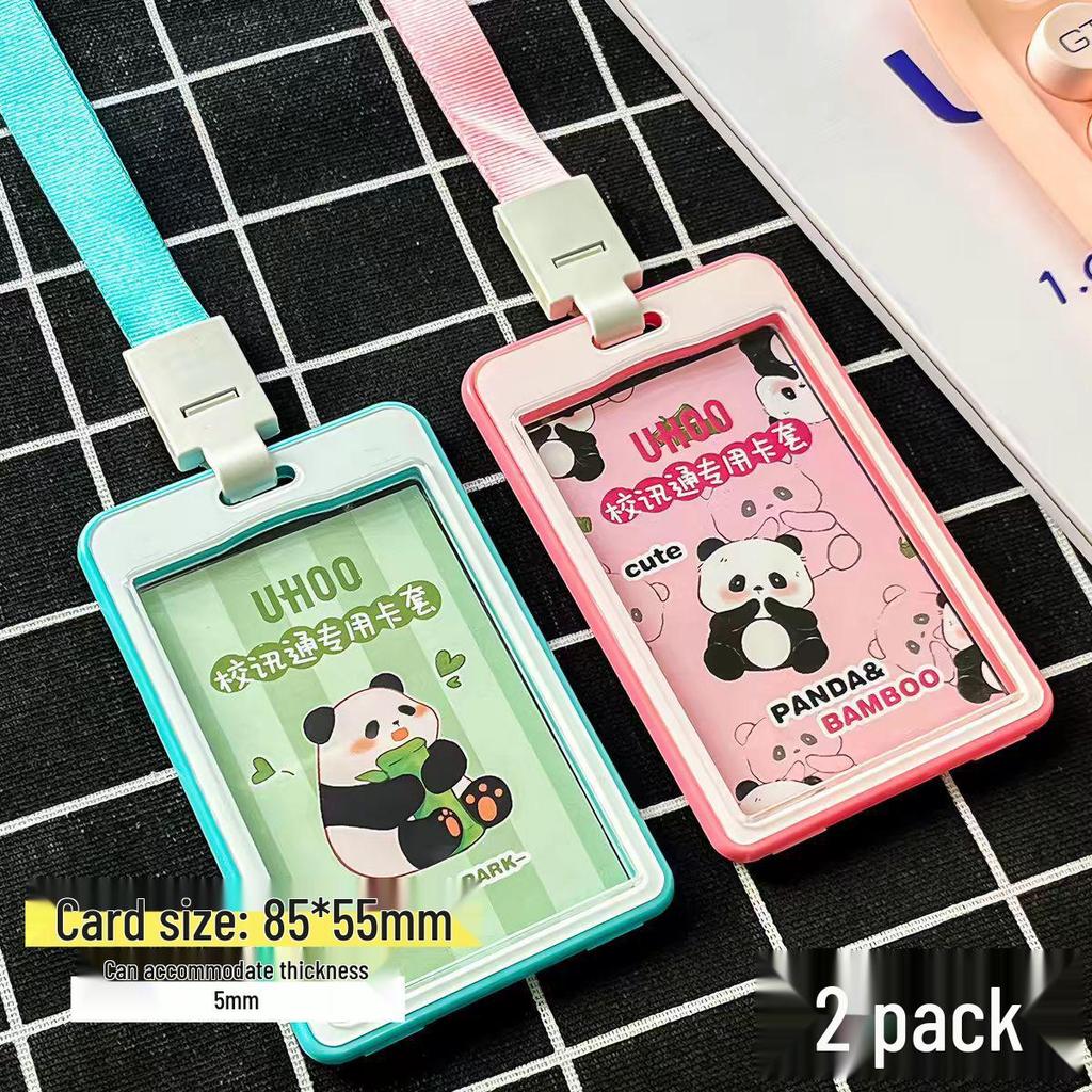 Panda-Schule All-in-One Lanyard: Doppelseitiger transparenter Kartenhalter mit großem Platz für Zugangs- & Essenskarten