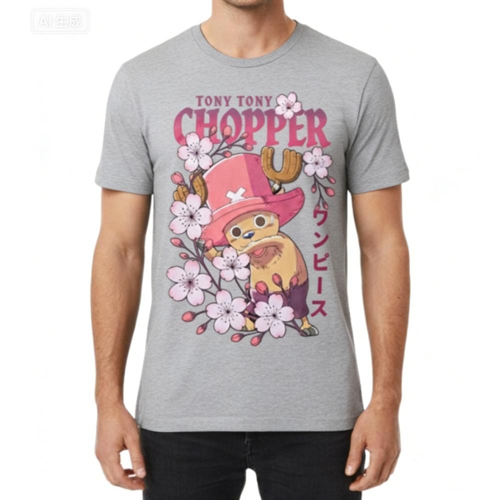 Men's One Piece Chopper Summer Cotton Short Sleeve Tony Tony Chopper Cherry Blossom Design T-Shirt Daily Wear Top