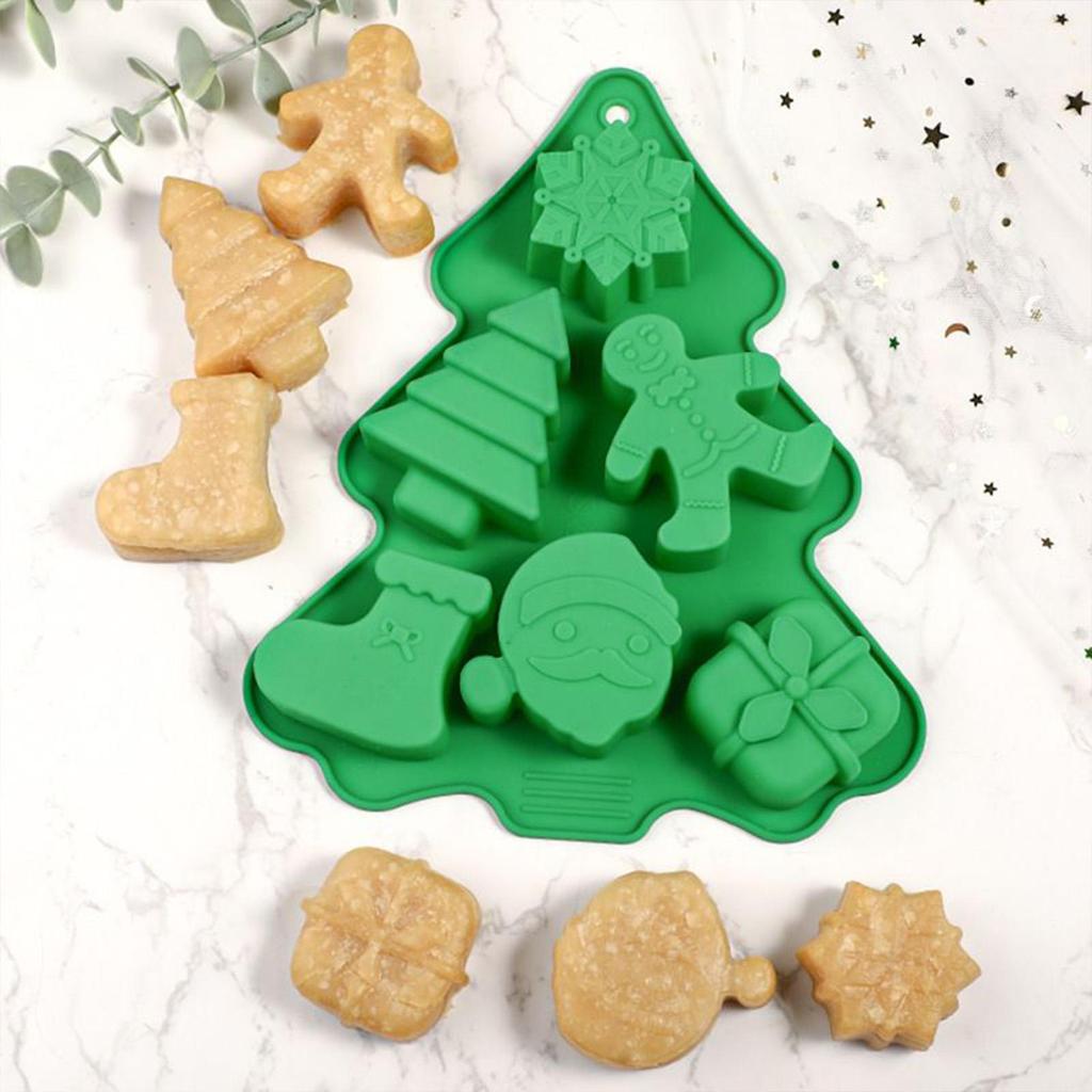 Christmas Chocolate Molds Christmas silicone chocolate molds 6 Cavity Silicone Baking Tool 3D Festive Snowflake Tree Santa Mould