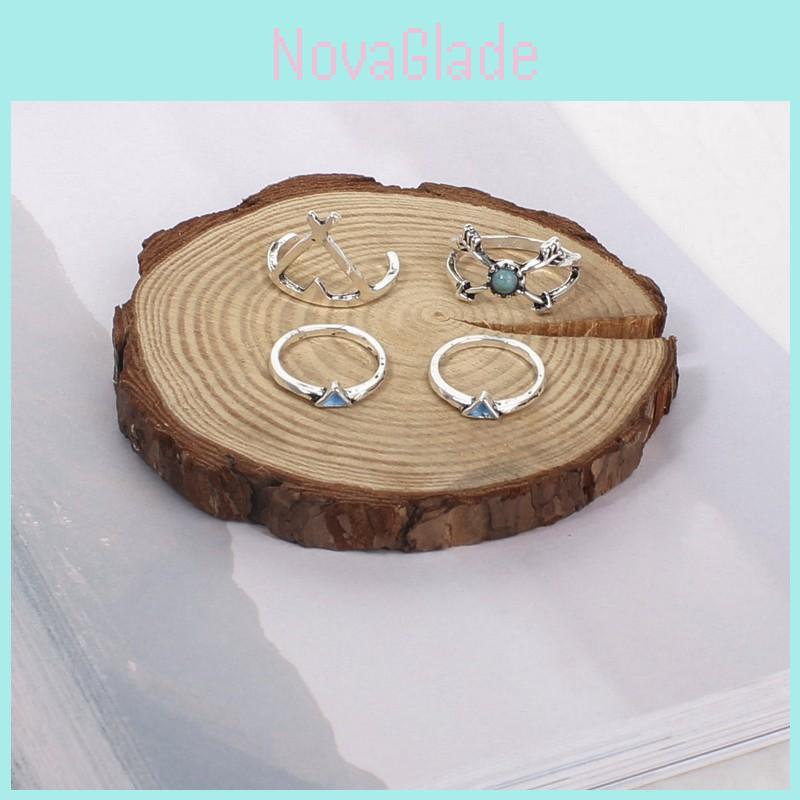 Elegantes böhmisches Zigeuner Elchkopf Dreieck Türkis Pfeilspitze Legierungsring Set für Damen und Herren