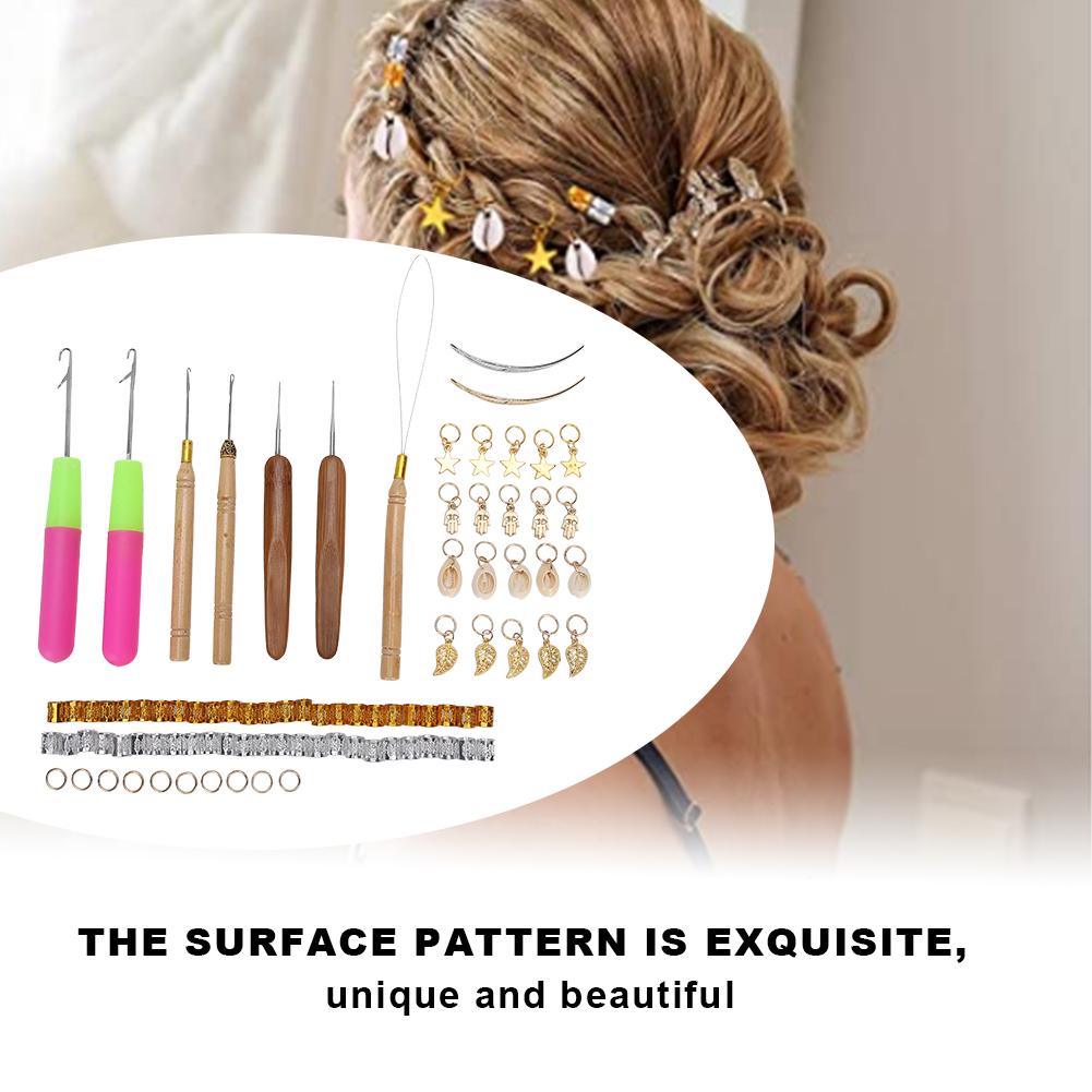 89pcs Metal Hair Rings Hair Braid Rings Dreadlocks Needle Crochet Hook Hair Tools
