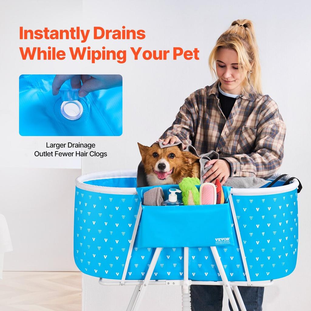 Foldable Dog Bathtub Elevated Light Blue Pet Bathing Station for Dog & Cat