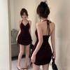 Summer new scheming, pure desire, Spice Girl drawstring, waist repair, suspender, swing collar, backless hip-wrapped dress for women