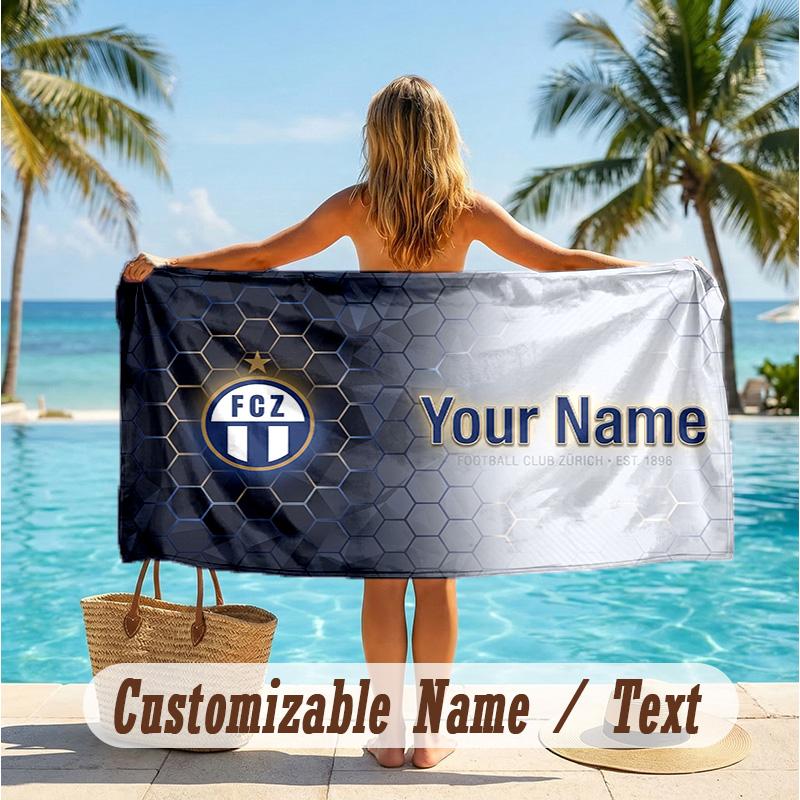 Custom Text Beach Towel, Soft Absorbent Swimming Multi-use TowelFC Zürich