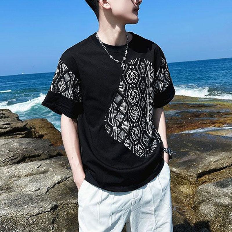 

Модные футболки в стиле пэчворк с принтом, винтажная мужская одежда, с коротким рукавом, летние, новые, с круглым вырезом, базовые, повседневные, облегающие, молодежный стиль, пуловеры XXXL чёрный