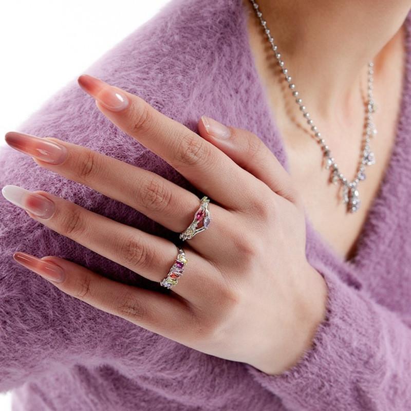 Open Stylish Geometric Ring For Women Featuring Vibrant Colorful Stones Perfect For Fashion And Wear Everyday
