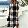 Women's Plaid Print Long Sleeve V-Neck Dress with Pockets for Casual Wear