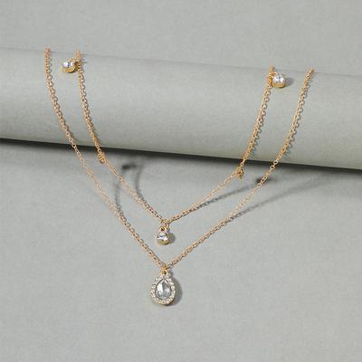Multi-layer Crystal Necklace European and American Stacked Jewelry New Gold-plated Water Drop Celebrity Long Sweater Chain Women