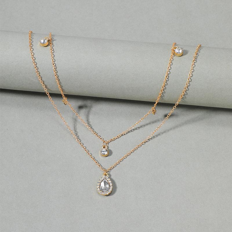 Multi-layer Crystal Necklace European and American Stacked Jewelry New Gold-plated Water Drop Celebrity Long Sweater Chain Women