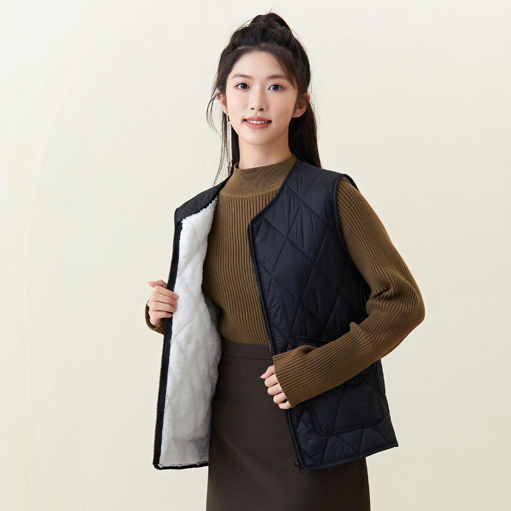 Autumn and Winter Women's Winter Down Cotton Padded Lightweight Double-sided Warm Zipper Home Female Cotton Vests Fashionable and Warm