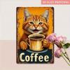 Metal Wall Art Cat with Coffee for Living Room