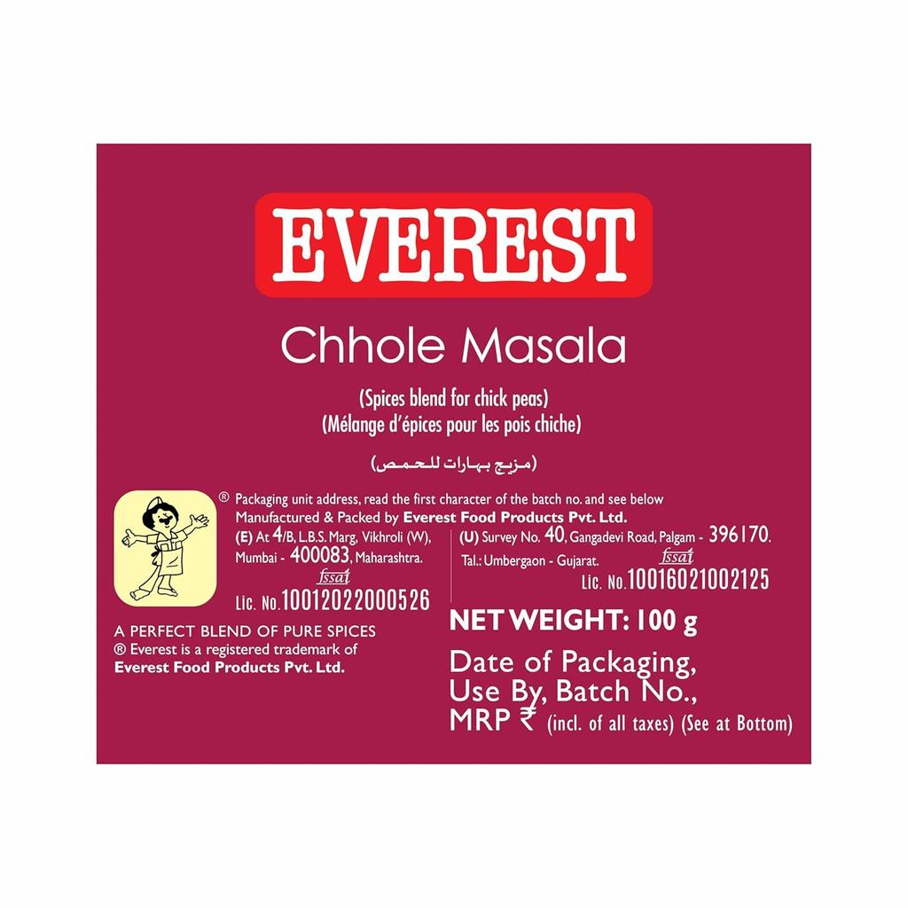 EVEREST Masala Chhole 100 Gram Pack Of 4 Authentic Indian Spice Blend For Chickpea Dishes