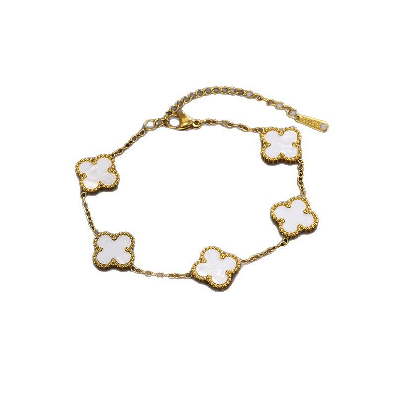 Four-Leaf Clover Jewelry Set: Durable Titanium Steel Earrings, Ring, Bracelet, and Necklace in Trendy 13mm Double-Sided Design.