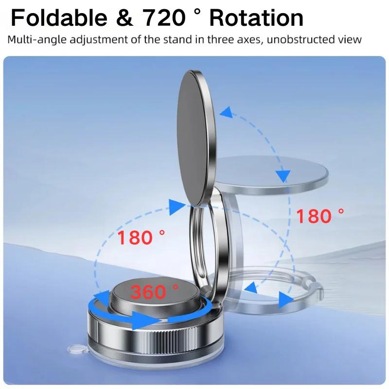 Foldable Car Phone Holder 360° Rotating Vacuum Adsorption Double Side Magnetic Suction Cup Bracket for iPhone 12 13 14 15 16