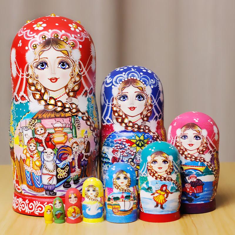 10-Layer Russian Nesting Doll - Creative Wooden Toy & Birthday Gift for Kids, Craft Figurine & Travel Souvenir.