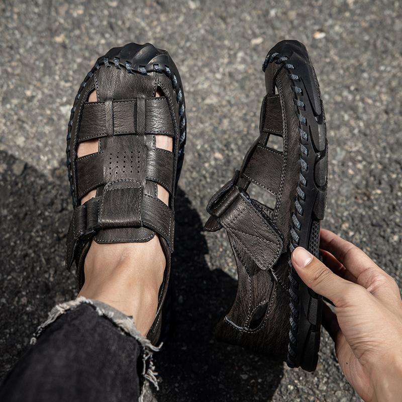39-48 Sommer Herren Zehengeschlossen Übergröße Echtes Leder Freizeit Sandalen Outdoor Wandersandalen