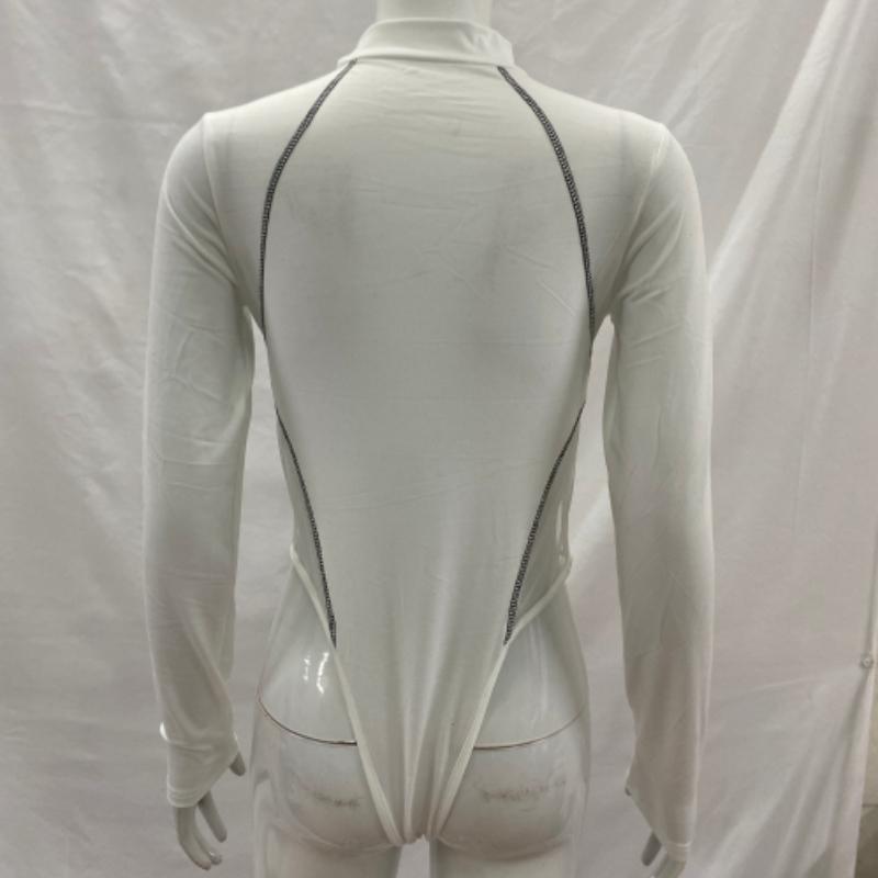 European and American Autumn and Winter Fashion Sexy Slim Fit Simple Street Mesh Semi High Neck Long Sleeved Jumpsuit