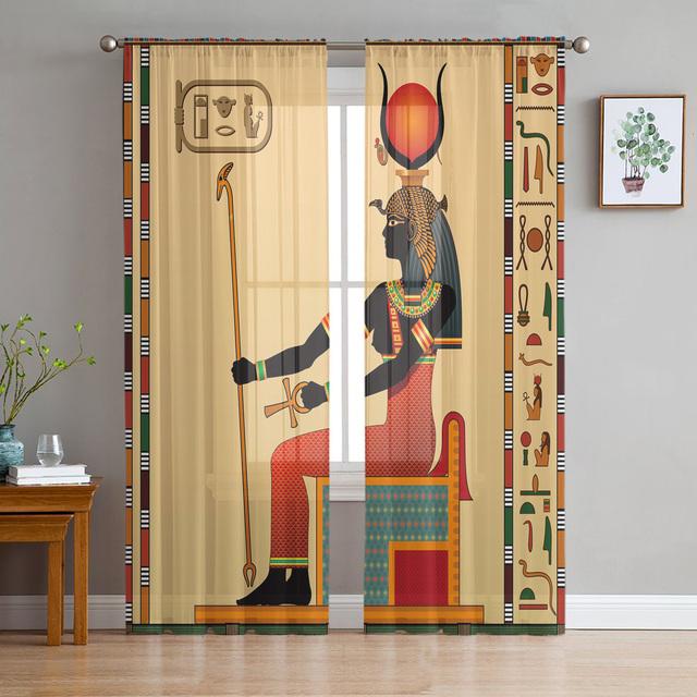 Cortinas para sala de estar, cocina, dormitorio, decoración de gasa transparente, arquitectura egipcia antigua, cortinas de gasa para ventana