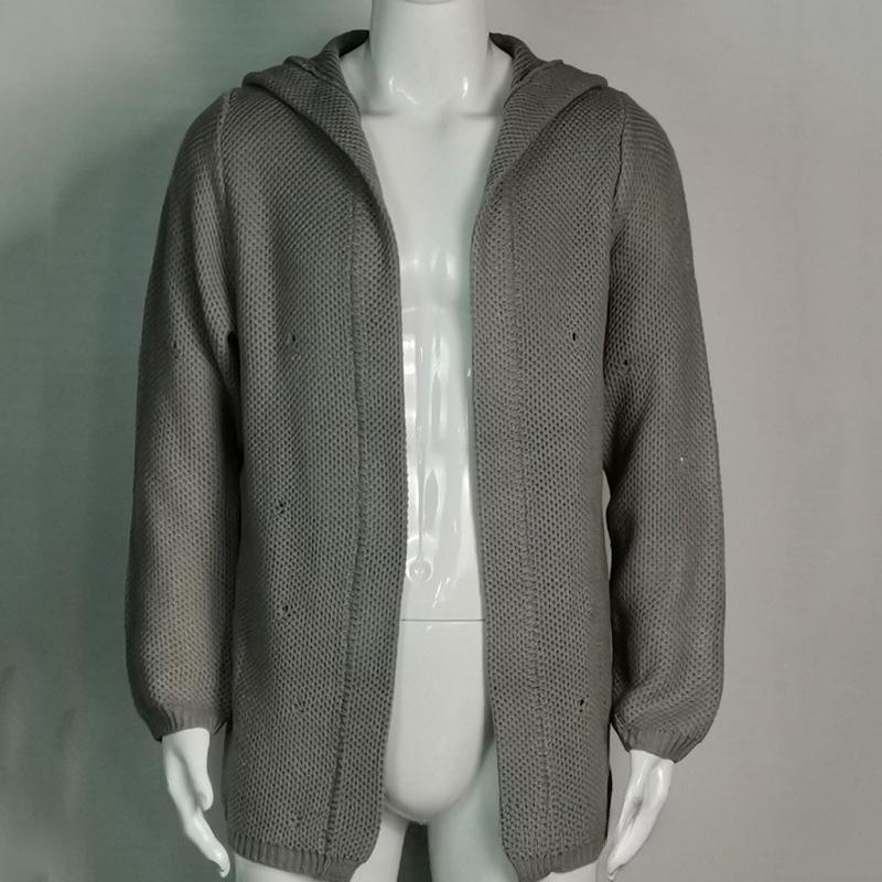 Men's Solid Color Hooded Turtleneck Knit Cardigan, Long Sleeve Open Front Sweater Coat, Fall Winter Casual Outerwear