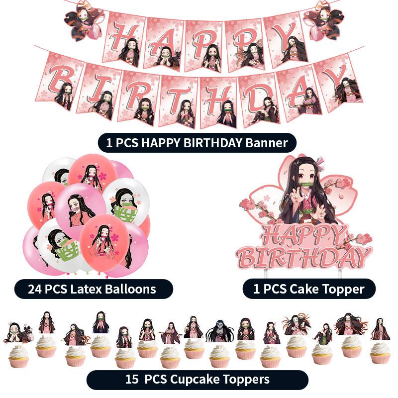 Demon Slayer Kimetsu No Yaiba Children Party Decorations Balloons Toppers Cake