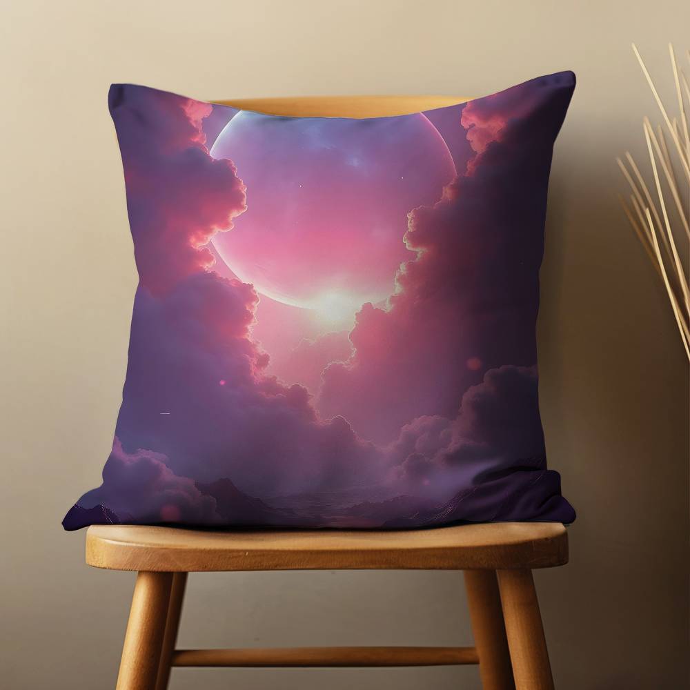 Pink Dreamy Landscape Pillow Case Living Room Sofa Cushion Cover Suitable For Home Bedroom Decoration And Protector