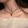 Fashion Retro Beaded Butterfly Y2K Rainbow Crystal Pendant Chain Choker Necklace For Women Bohemia Charm Jewelry Accessories