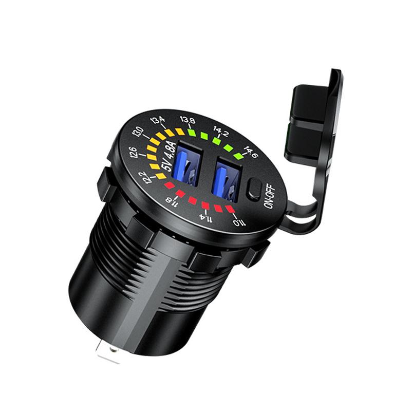 4.8A Dual USB Car Charger Socket With LED Voltmeter Display Mobile Phone Charger Adapter For Car Motorcycle Marine Boat