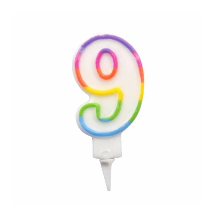 Bougie D'anniversaire Chiffre 9 - Multicolore - Support En Plastique - Hauteur 7.8 Cm